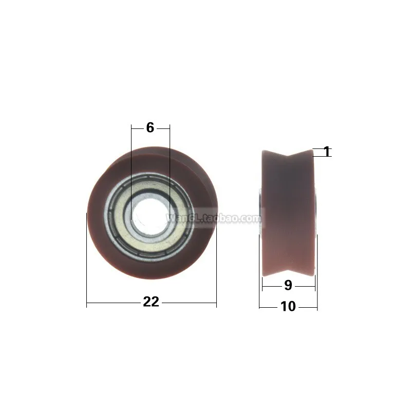 1pc V-shaped perforated non-standard bearing with raised inner ring, orange roller, over line pulley roller, 6 * 22 * 9mm