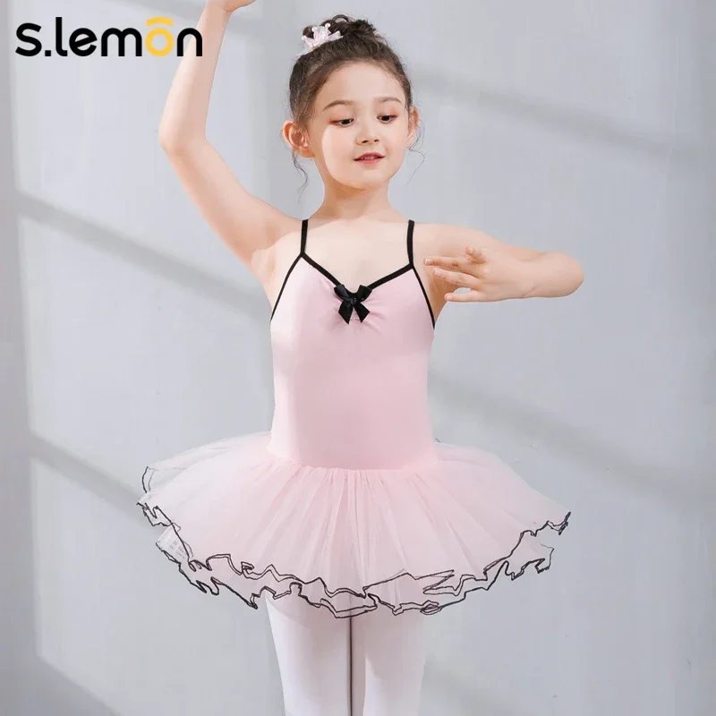 

S.lemon балетное трико для девочек, платье 90-150 см, летняя дышащая бретелька из тюля с эластичной резинкой на талии, наряд для китайской танцевальной гимнастики, юбка