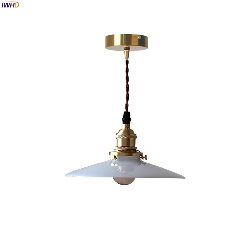 

IWHD White Glass LED Pendant Lights Japan Vintage Copper Lighting Fixtures For Living Dining Room Hanging Lamp Lighting Hanglamp