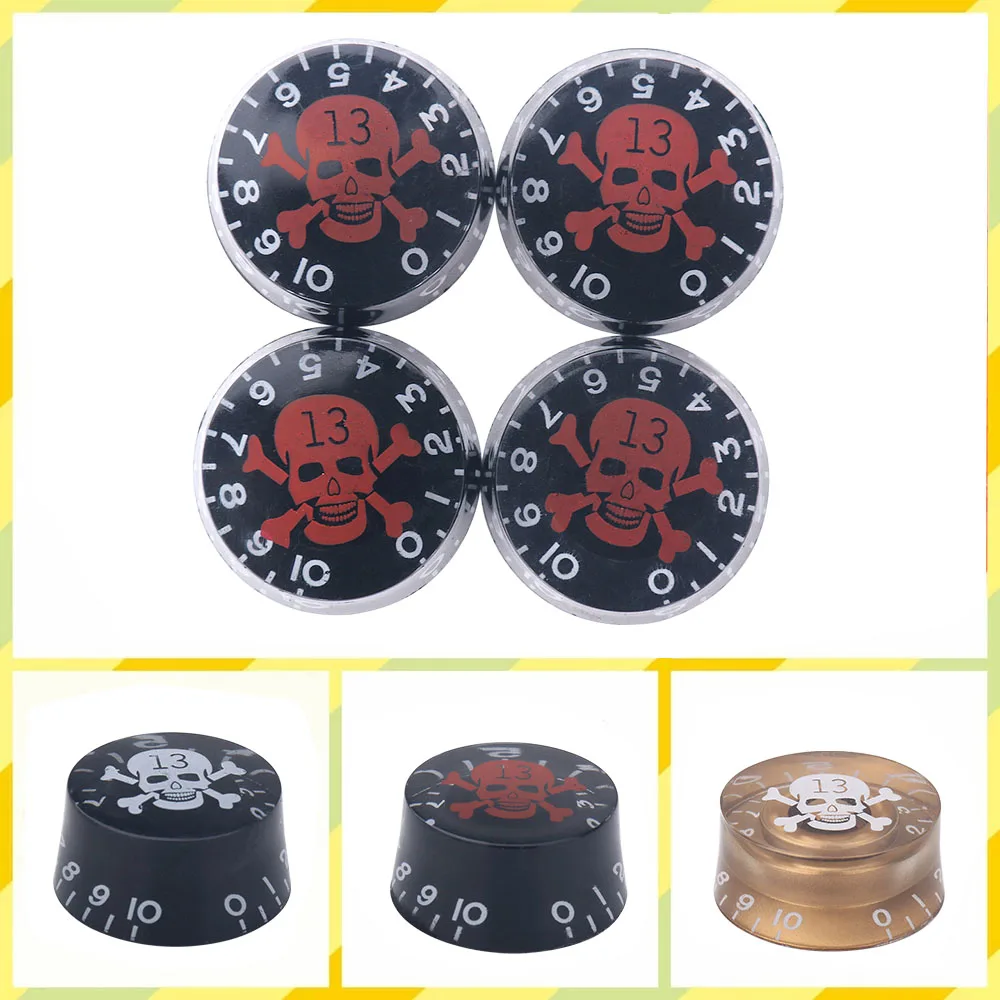 4 Pcs Acrylic Guitar Bass Knobs Skull Volume Tone Speed Control Knob Turn Buttons for LP SG EPI Gison Style Electric Guitar