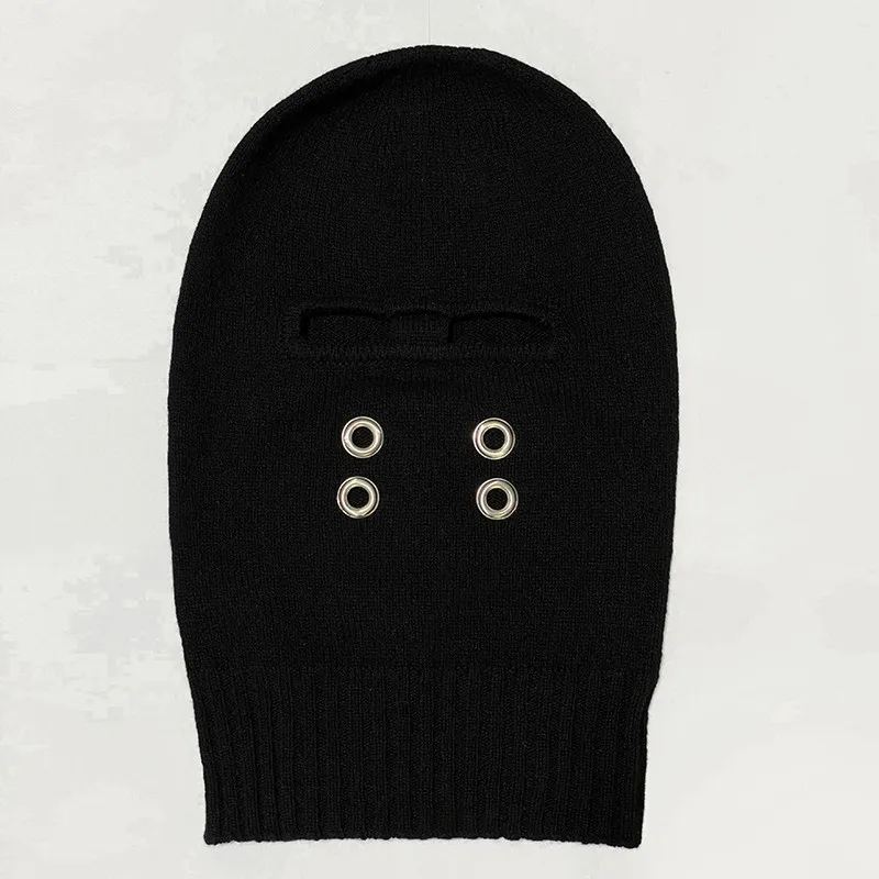 Gorros de lana de punto para hombre y mujer, gorro de punto con diseño de agujeros, Pullover, negro, sólido, moda