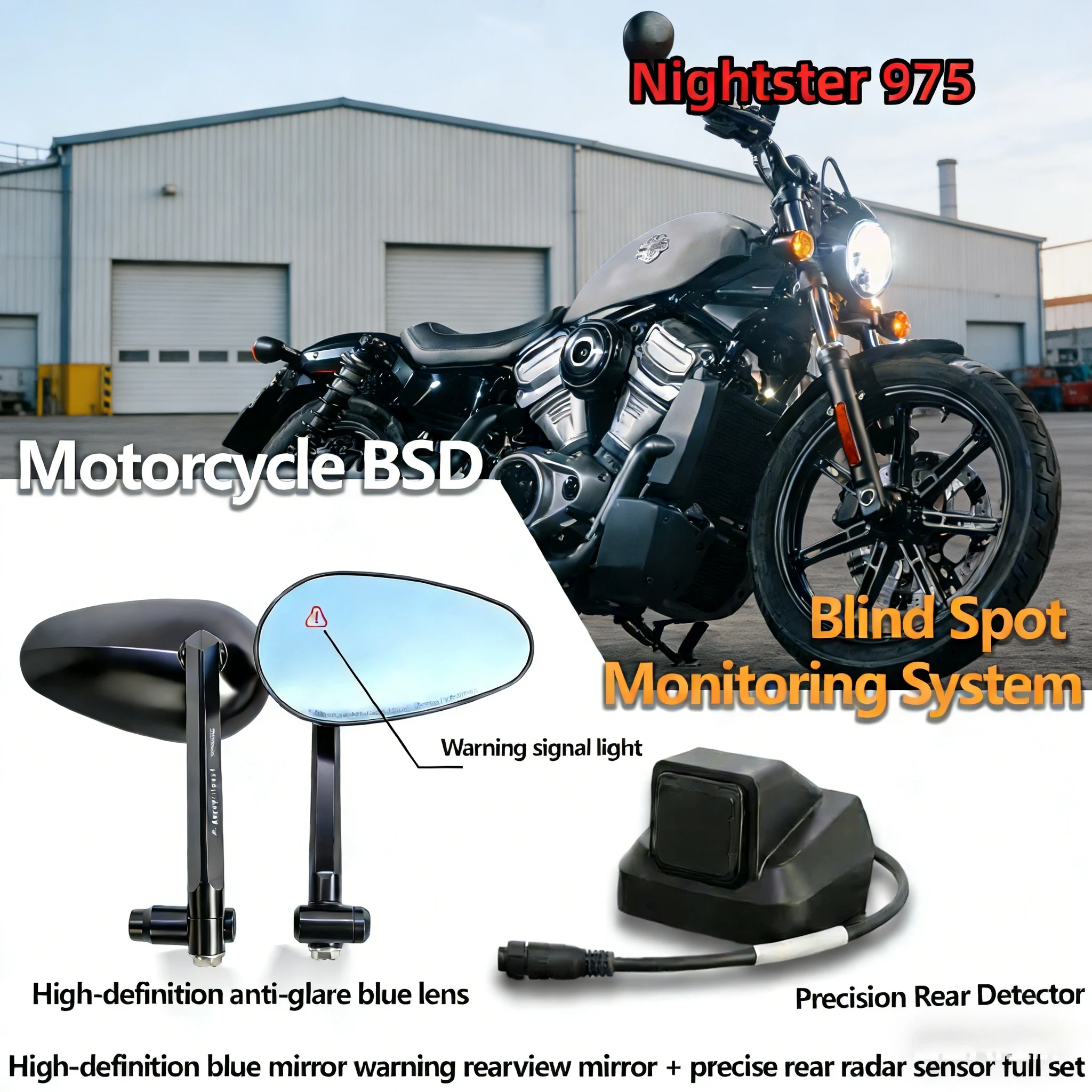 

2026 for Harley Nightster 975 High Definition Radar Rearview Mirror Blind Spot Monitoring and Anti-Glare Precise Rear Sensors