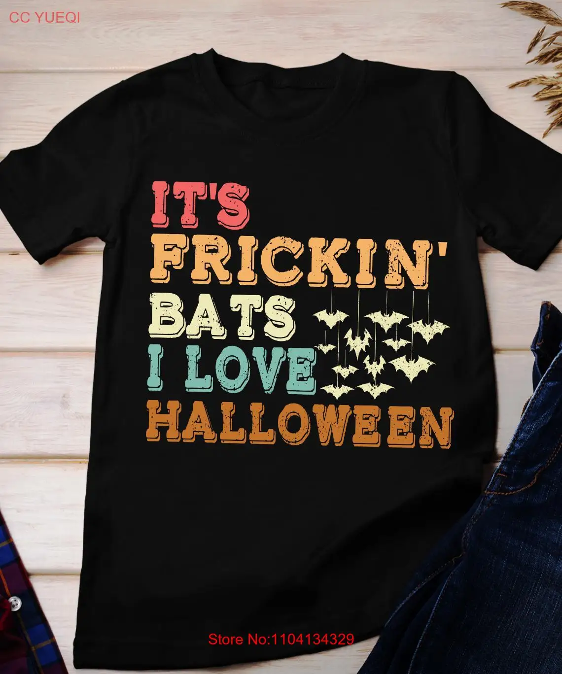 It's Frickin Bats T Shirt Halloween Spooky Season Crewneck Funny Scary Bat long or short sleeves