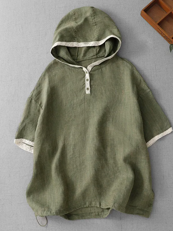 

Loose Casual Oversized Hoodie Color Block Ladies Shirt Comfortable Breathable Short Sleeve Hooded Top for Women in plus Size