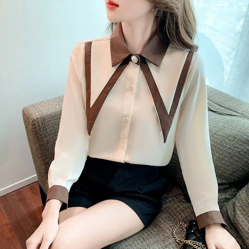 Autumn Button Up Shirt White Turn Down Collar Long Sleeve Blouse Women Tops Korean Fashion Clothing Office Lady Work T-Shirts