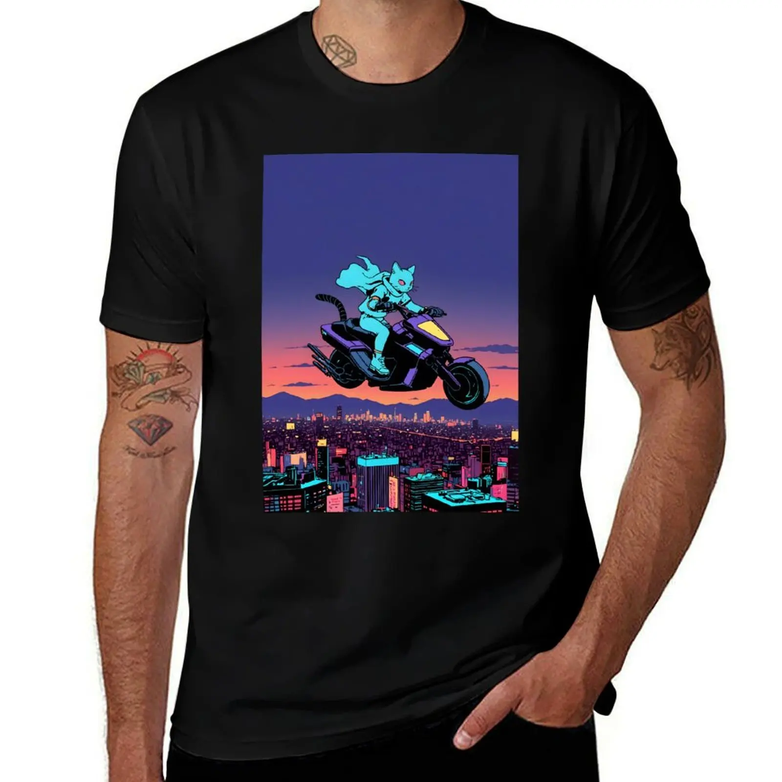 

Cyberpunk Cat on Hoverbike - Vintage Tokyo Style T-Shirt vintage t shirts Anime t-shirt custom t-shirts mens t shirts pack