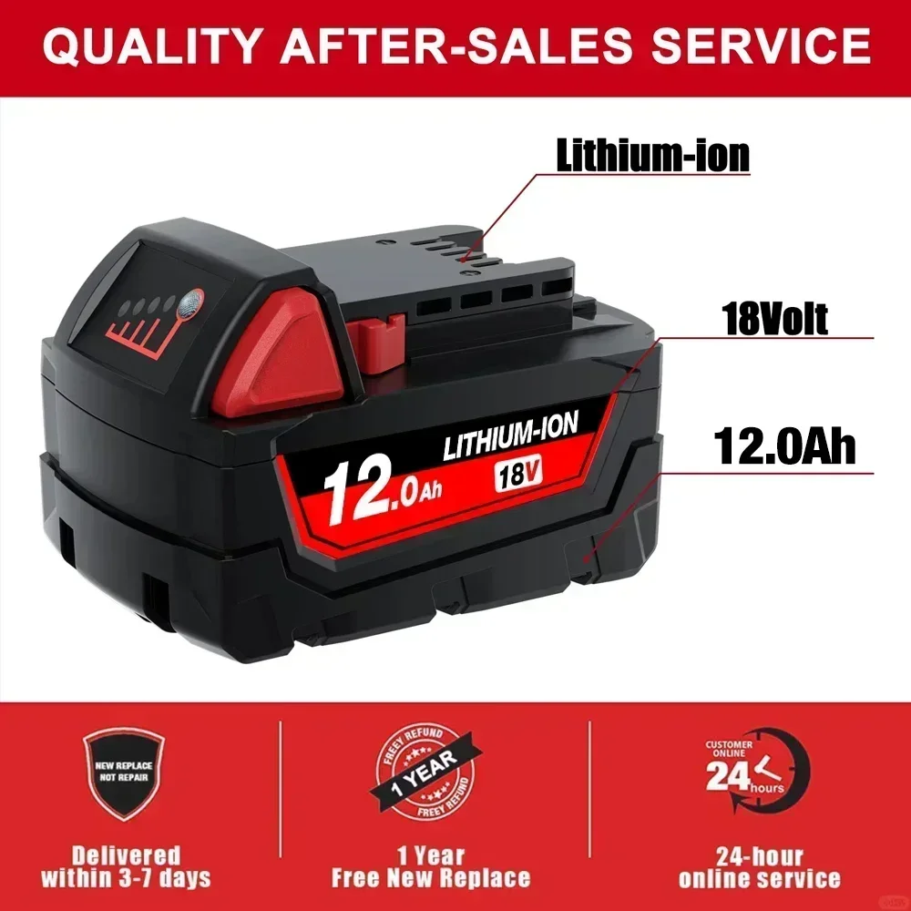 

For Milwaukee M18 18V 12000mAh Li-ion Replacement Battery M18B5-XC For Milwaukee 18V Tool Rechargeable Battery Dual Charger