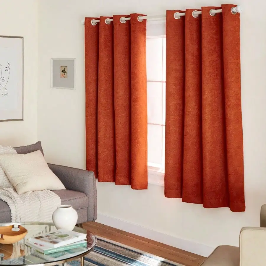 

EVERYDAY Mecca Orange Room Darkening Textured Sateen Curtains Grommet Top Energy Efficient 52x63 2 - Pack Set