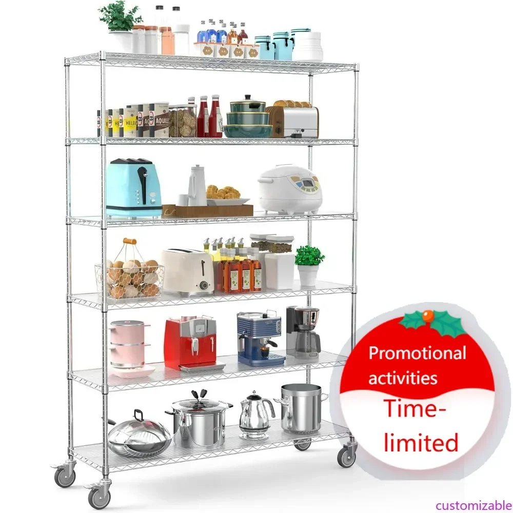 

Heavy-Duty 6-Tier Adjustable Metal Storage Rack, 18 x 60 x 87.5, 6000 lbs Capacity, with Wheels and Leveling Feet
