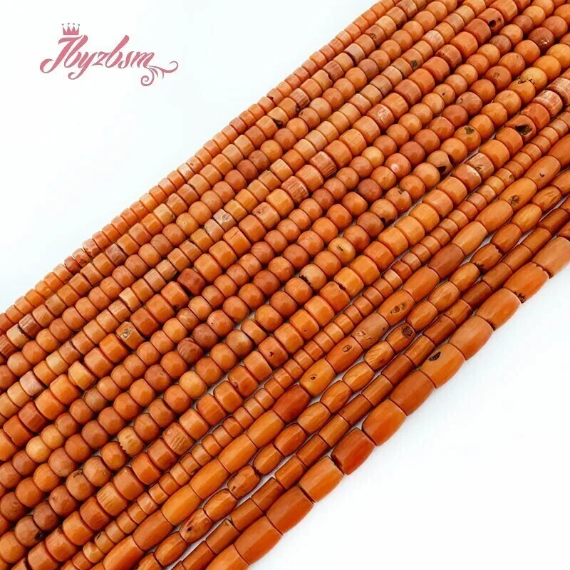 Orange Coral Heishi Rondelle Olivary Tube Natural Stone Spacer Beads 15 Inch for DIY Necklace Accessories Bracelet 3x4/4x6/5x7mm