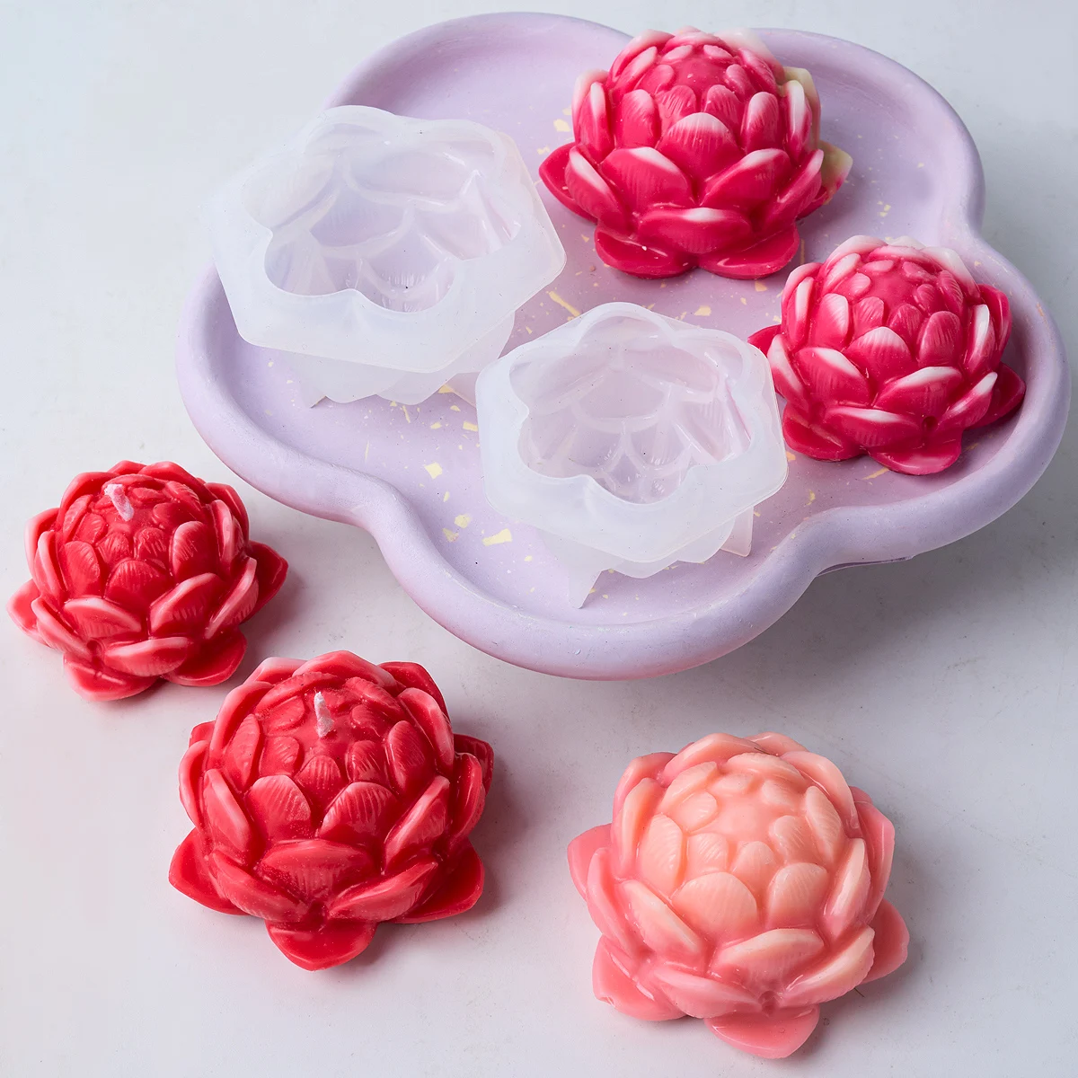 3D Lotus Silicone Candle Mold DIY Flower Aromath Candles Soap Molds Plaster Resin Chocolate Baking Making Home Decor Craft Gifts