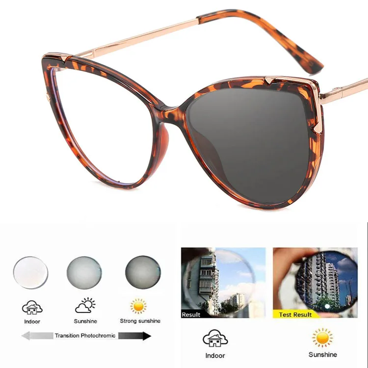 KSVEREN Photochromic Myopia Glasses Women Cat Eye Computer Eyeglasses With Diopters -0.50 -0.75 -1.75 -2.25 -3.25 -4.5 -5.0 -6.0