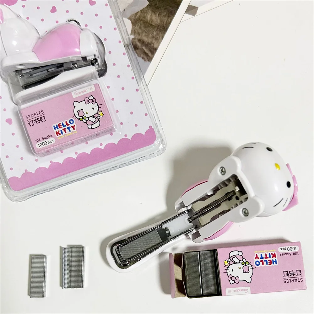 Sanrio Anime Mini Stapler Set Hello Kitty Portable Color Paper Binding Machine Fashion Stationery Office School Supplies Gifts