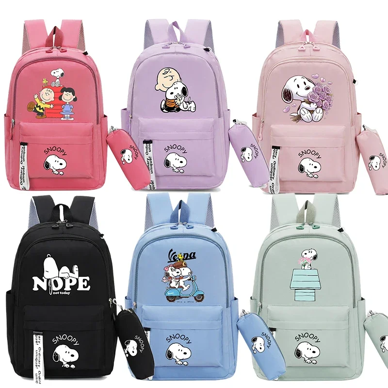 

2 PCS Backpacks Set Hot Snoopy Student School Bag Pencil Case Girl Boy Back To School Gift Leisure Mochila Teens Travel Bags