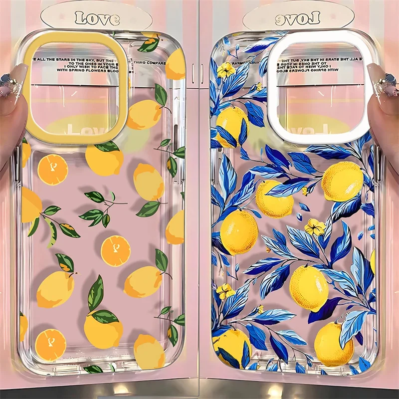 الصيف الفاكهة الليمون واضح جراب هاتف آيفون 16 15 14 13 12 11 برو ماكس 16E XR XS X 16 زائد 17 الهواء شفافة لينة غطاء من البولي يوريثان