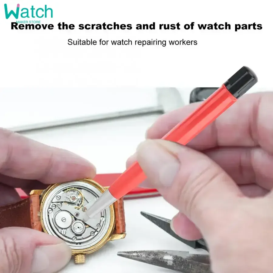Watch Rust Removal Brush Pen Fiberglass Brass Steel Clean Scratch Polishing Tool Red Watch Repair Tool Watch Parts Brush Pen