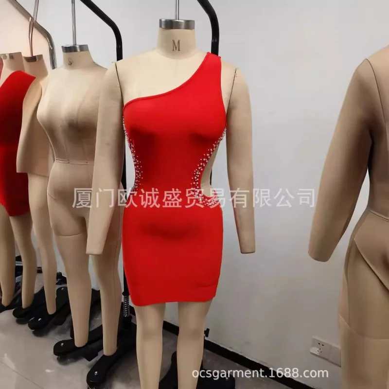 Bandage Dress New Products in Stock Dress European and American Nightclubs Skinny Sheath Backless One Shoulder Bandage Dress