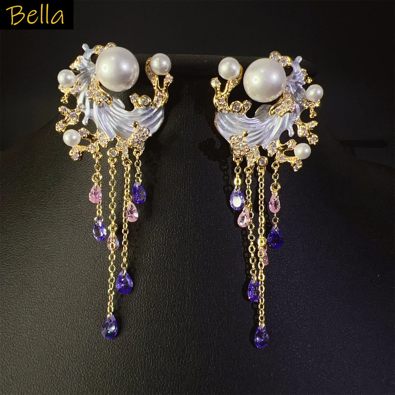 

Gorgeous earrings sea wave wedding bridal luxury jewelry unique fashion long dangle earrings beach party anniversary gift female