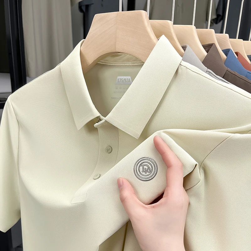 

Brand Luxury Ice-Feel Men's Polo Shirt Letter Embroid Lapel T-Shirt Korean Casual Outdoor Trackless Short Sleeve Summer Menswear