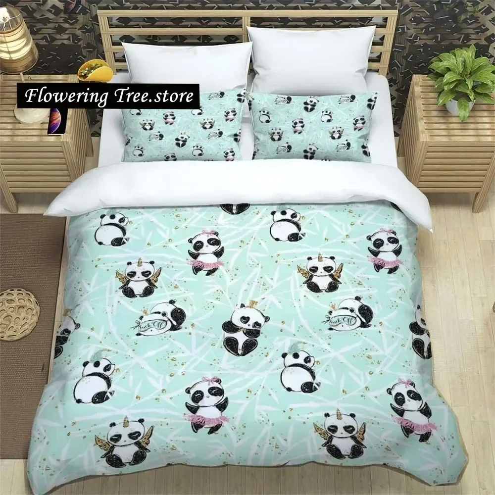 

Cute Cartoon Panda Print Sheets Quilt Covers Bedding Dormitory Sheets Three-piece Bedding Set Soft Warm Bedding Set