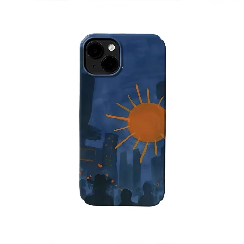 

Ins Korean Night Sun Oil Painting Case for IPHONE 17 16 ProMax 15 14 Plus 13 12 MINI 11 PRO 16Plus XR XS MAX Acrylic Phone Cover