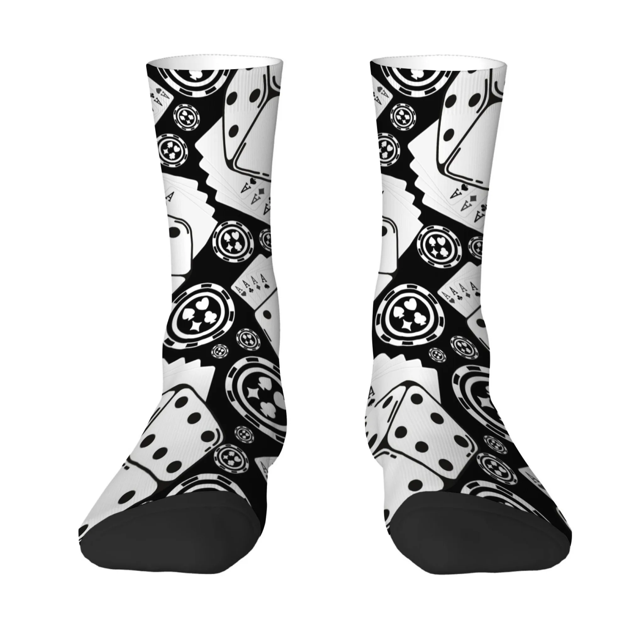 Cartoon Playing Card and Dice Print Men's Mid-calf Socks Non-slip Comfortable Soft Socks Street Hip-hop Quirky Fun Casual Socks