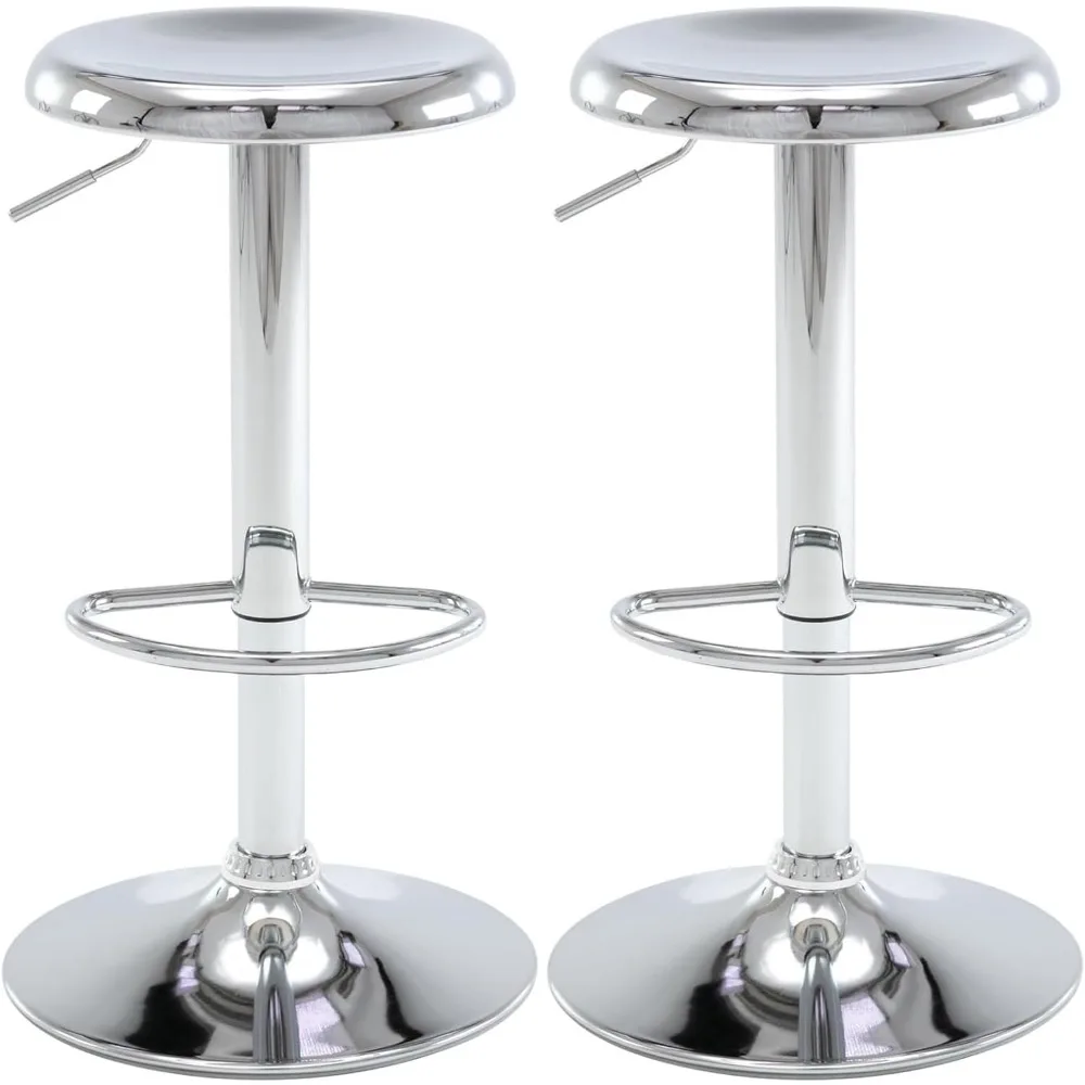 "Set Of 2 Adjustable Bar Stools - Swivel Airlift Metal Stools, Backless Counter Height"​