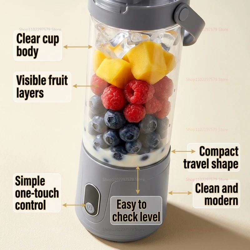 Vaso Mezclador Portátil de 600 ml con 12 Cuchillas para Batidos y Smoothies, Recargable por USB, Exprimidor de Frutas de Viaje, Vaso Doble, Licuadora de Frutas