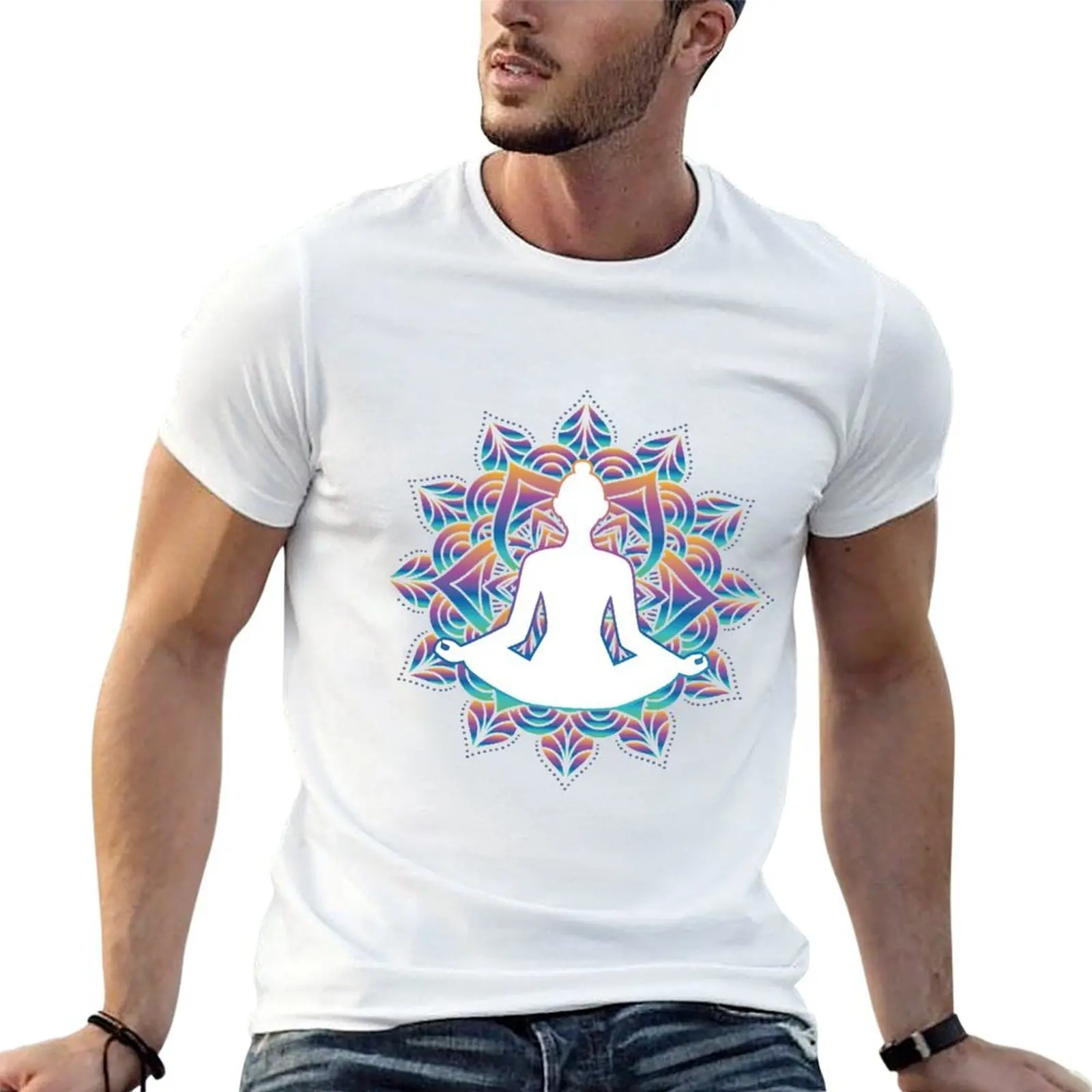 T-shirt de méditation et de yoga avec mandala pour homme, t-shirt graphique personnalisé pour homme, t-shirt d'été