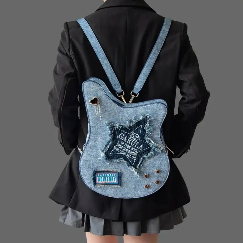 

Original Guitar Itabag School Bag Sweet Heart Chain Mochila Cosplay Denim Star Lolita Bags For Woman Y2K Style Bag
