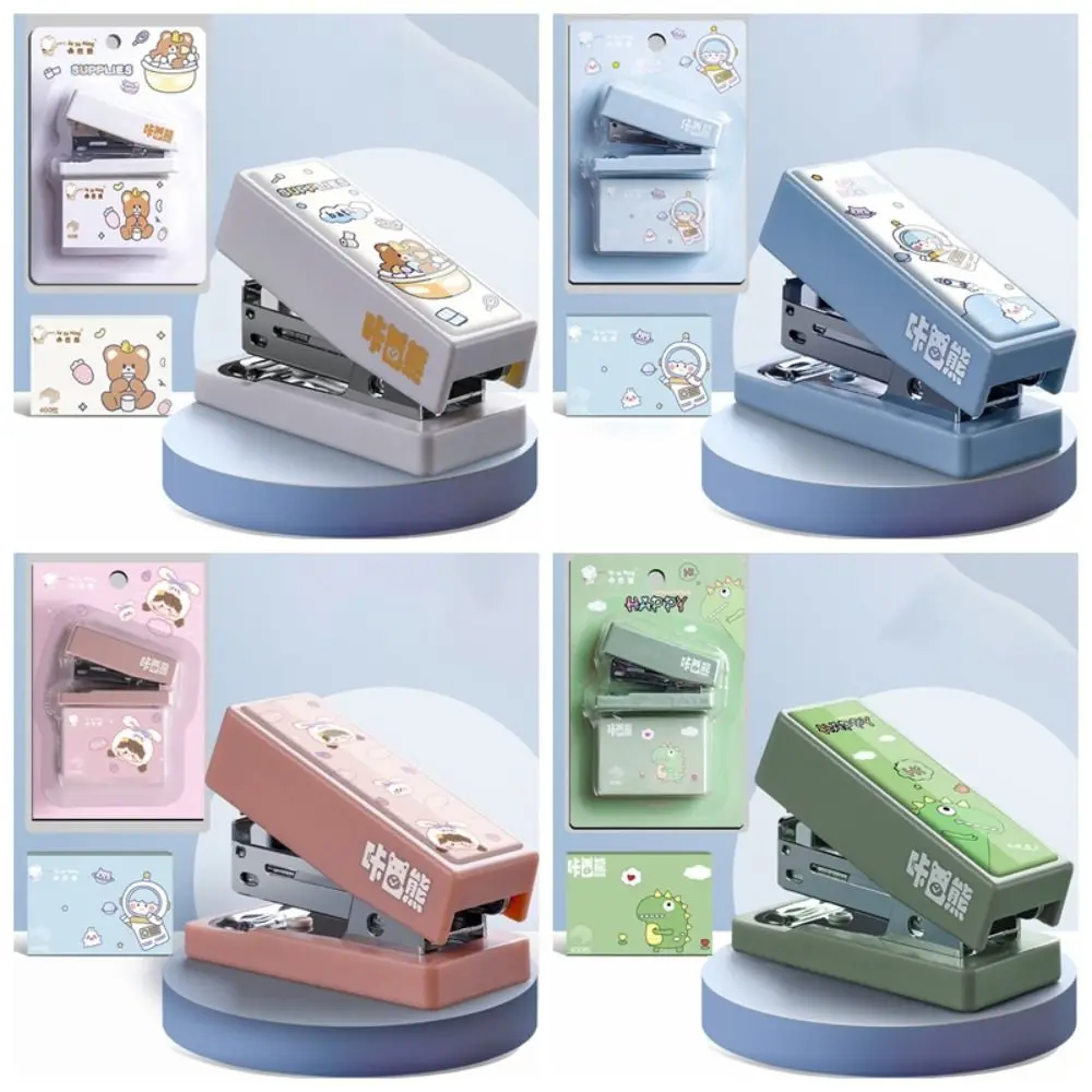 Cute Plastic Cartoon Metal Stapler Set Metal Stationery Mini Stapler School Office Supplies Gift Binding Tools