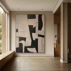 Large Custom Minimalist Wabi Sabi Black Beige Textured Canvas Abstract Oil Painting for Neutral Home Living Room Wall Art Decor