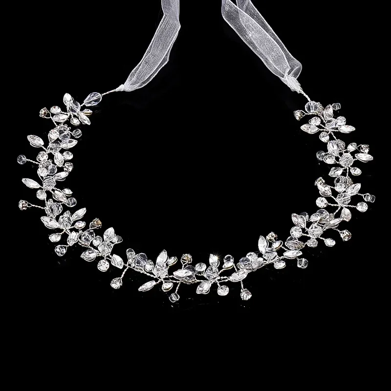 Crystal Pearl Rhinestone Headband Tiara For Women Bride Silver Color Bridal Wedding Hair Accessories Jewelry Vine Band Hairband