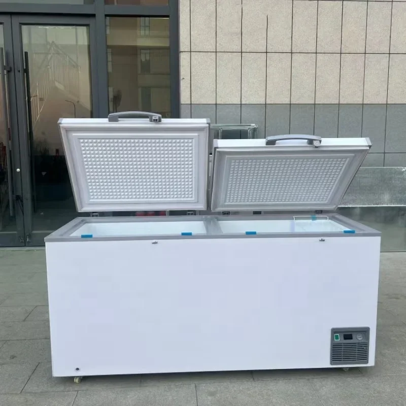 ثلاجة المطبخ التجارية 418 لتر، فريزر أفقي مزدوج الباب، تبريد مباشر، عرض درجة حرارة واحدة، سوبر ماركت