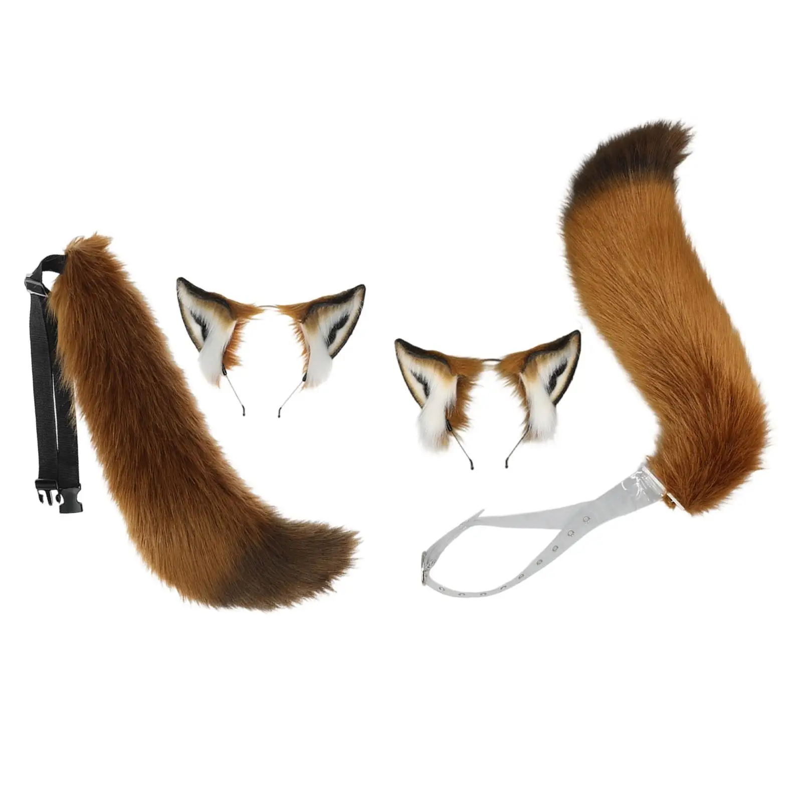 Ears Headband and Tail Set Adjustable Belt for Kids Adults Long Tail