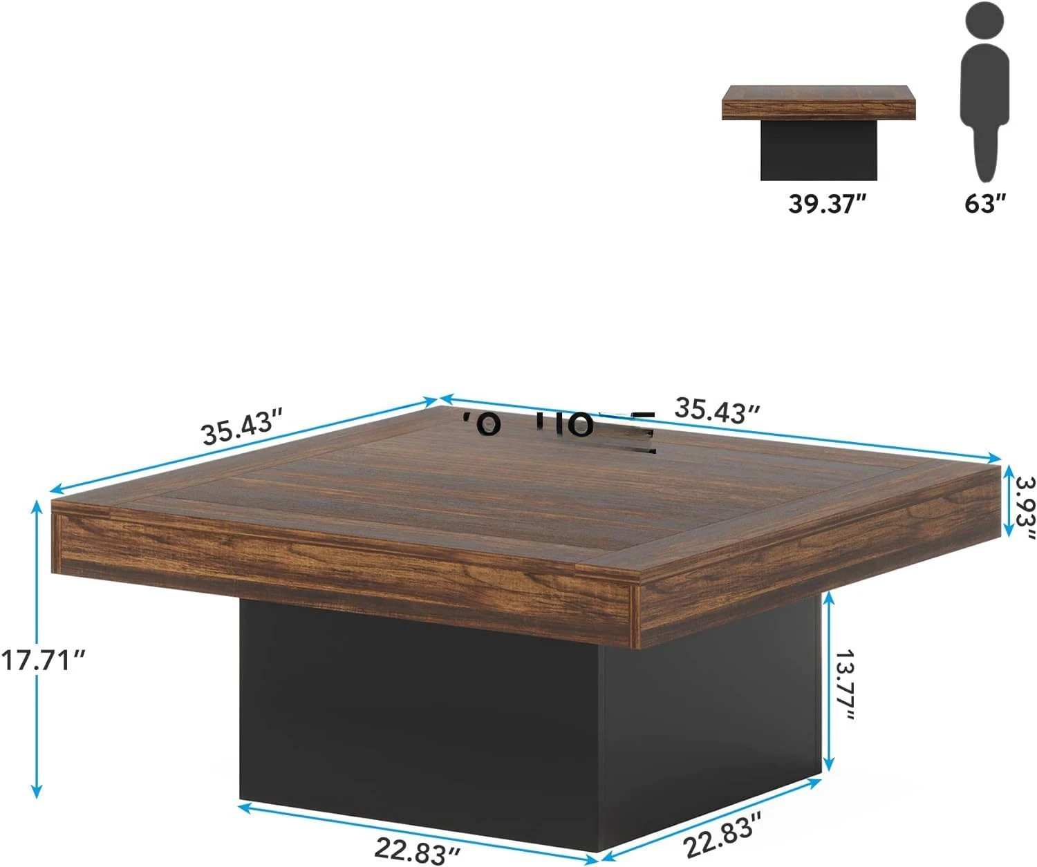 Coffee Table Square LED Coffee Table Engineered Wood Low Coffee Table for Living Room Rustic Brown & Black