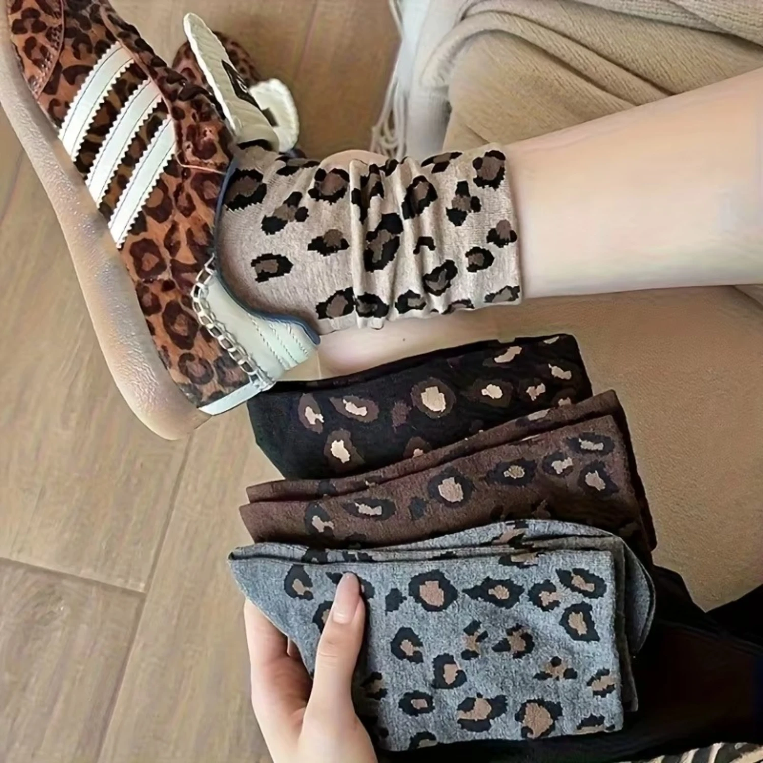 2/3/5/10 Pairs, Autumn and Winter Women's Socks, Fashionable, Leopard Print, Multifunctional Fashion.