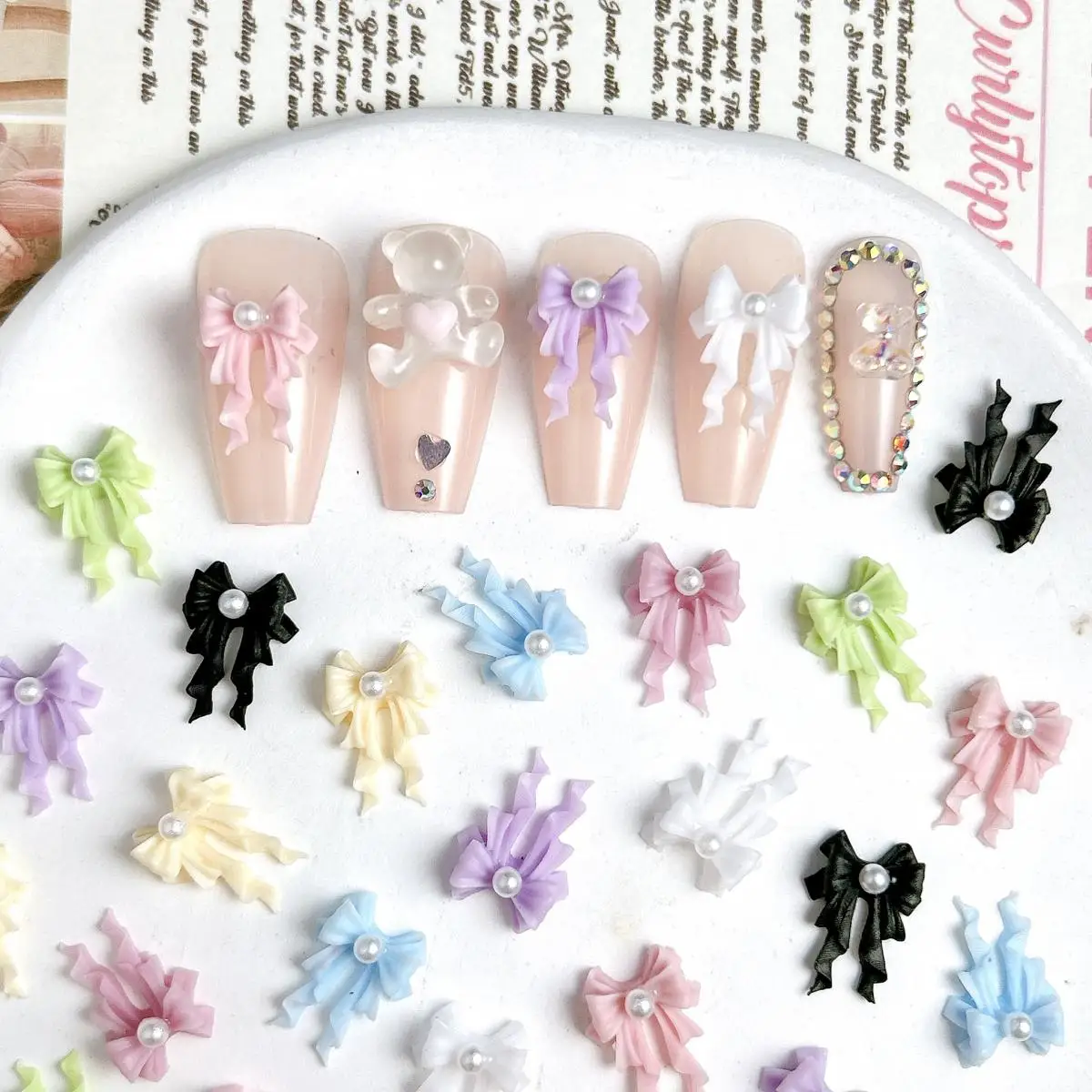 3D Hars Zoet Strik Ingelegd Gesimuleerde Parel Nagel Charmes Golf Boog Nail Art Decoratie Accessoires Benodigdheden Voor DIY Ambachten