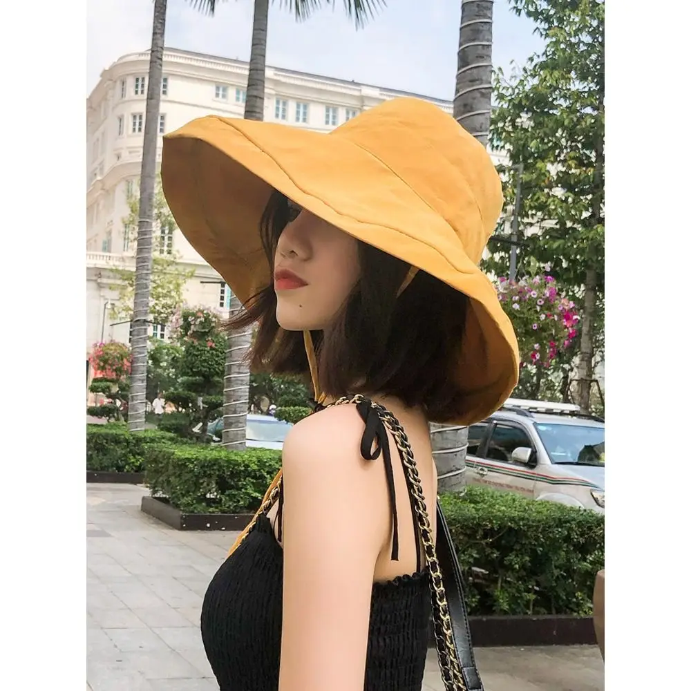 Large Brim Bucket Hat Spring Summer Portable Foldable Sun Hat Anti-UV Fisherman Cap Women Men