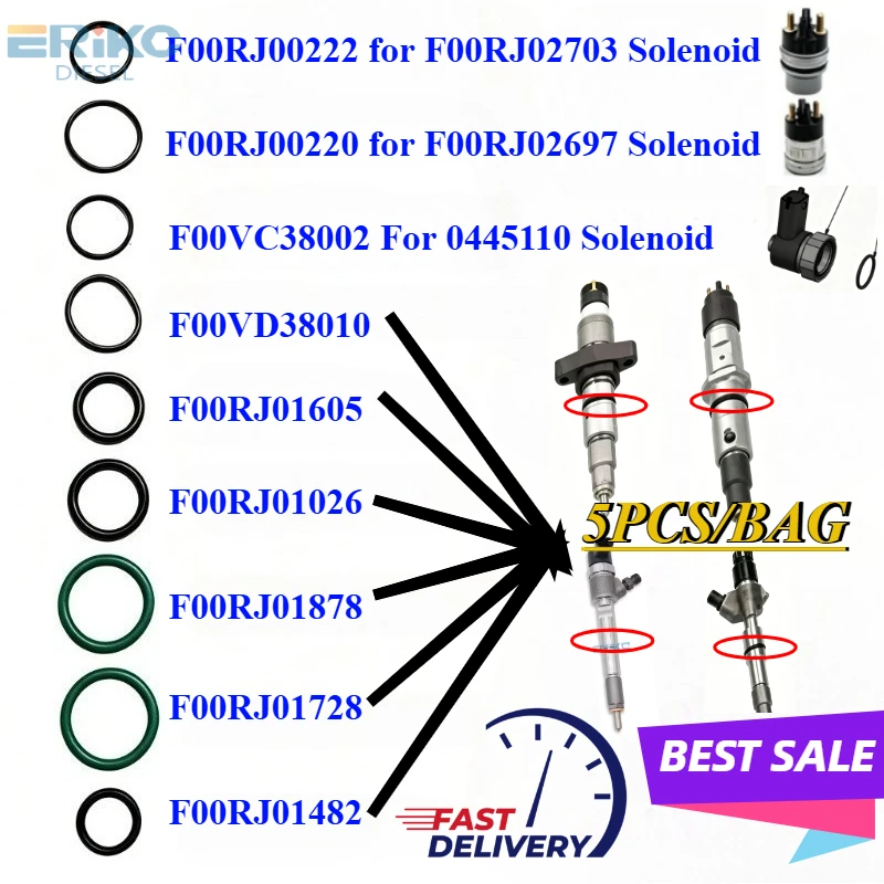 5PC F00VD38010 F00RJ00222 O-Ring F00RJ00220 F00VC38002 F00RJ01605 Seals F00RJ01026 F00RJ01728 F00RJ01878 F00RJ01482 For BOSCH