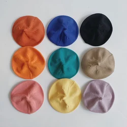 Baby Children's Knitted Beret Hat Solid Color Warm Hats Autumn Winter Cap For Outdoor Bonnet Accessories Gift