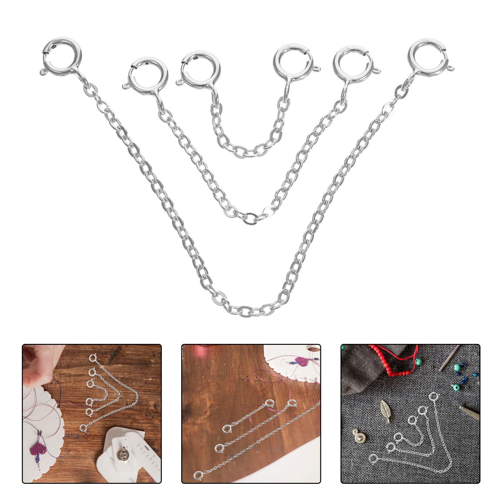 

3 Pcs Sterling Silver Extension Chain Necklace Extender DIY Chains for Jewelry Making Women's Bracelets Stainless Steel