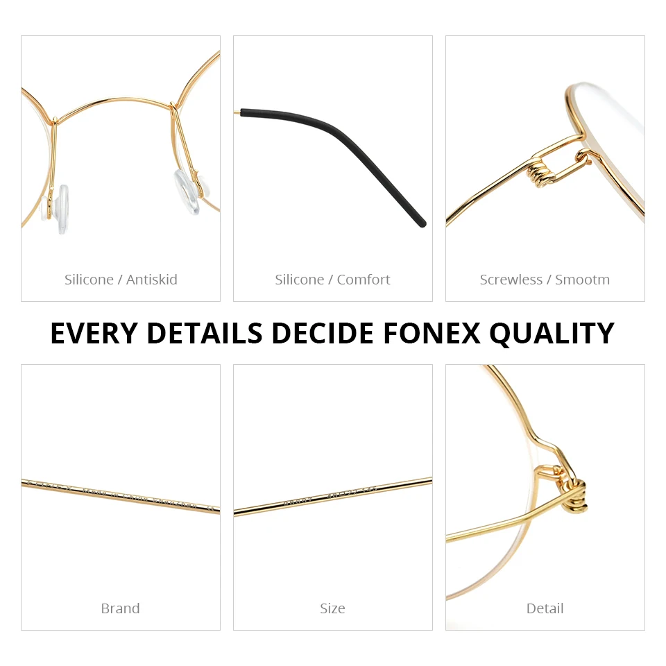 FONEX Screwless Eyeglasses Frame Men Women Round Morten Denmark Korean Glasses Frame Titanium Alloy Eyewear 98607