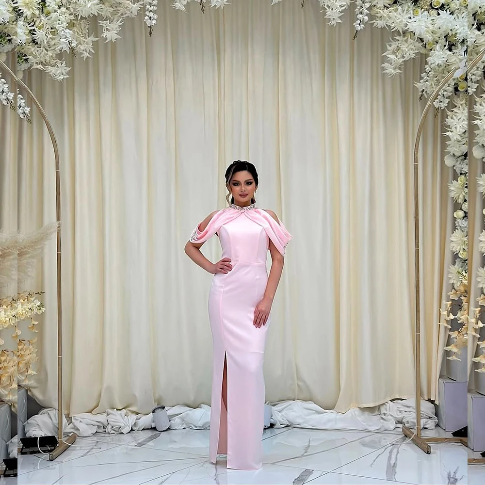 

Fashion Evening Dresses High Neck Sleeveless Mermaid Slit Fancy Dress Party with Beading Gwo Customized فساتين سهرة
