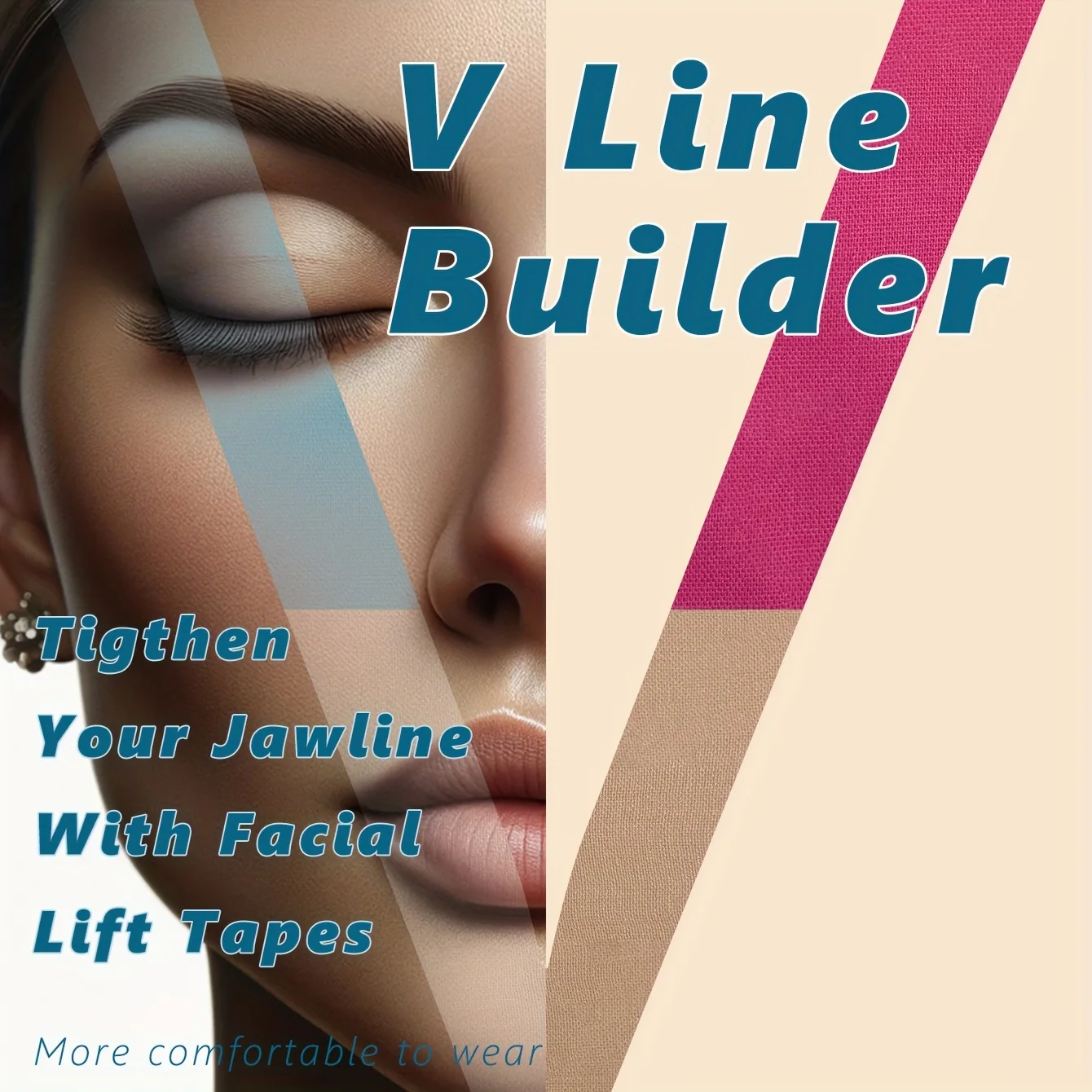 Bande élastique de lifting du visage, soulève instantanément l'affaissement, la peau du cou et le double menton pour une mâchoire en V définie, réutilisable, 0,98 x 19,85 pouces