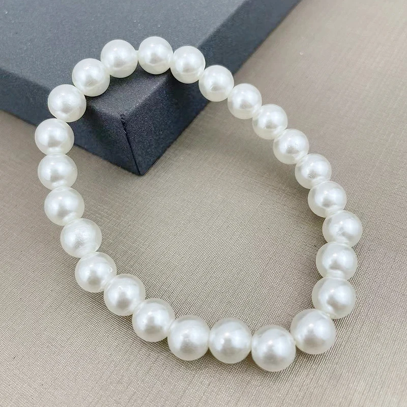 fnaf 2 rupee item Y2k Style Classic 8MM 25Beads Rope Chain Strand White Pearl Bracelet Women Mother Kids flower knows Bangle