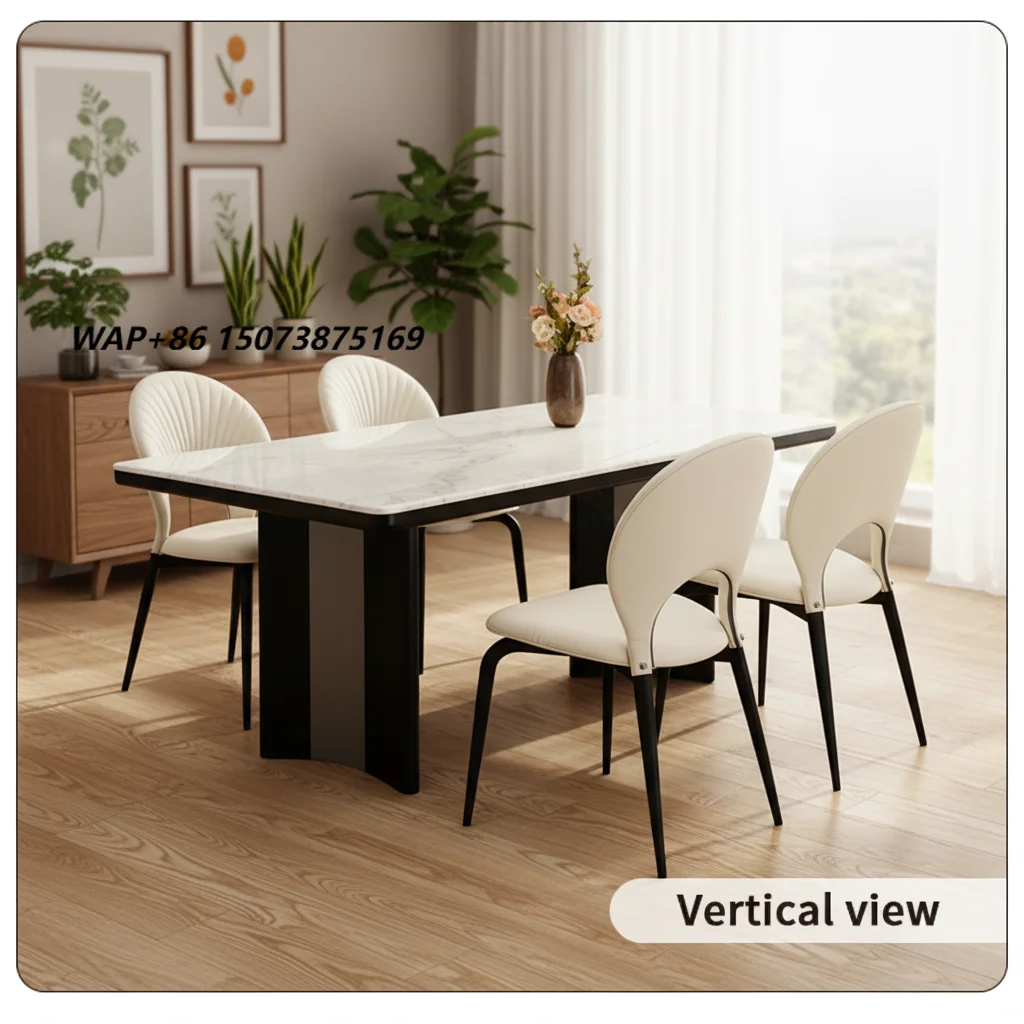 Luxury Modern Natural Marble Dining Table Metal Legs Rectangle Shape 6 Seater Waterproof Eco-Friendly No Assembly Set 3 Year