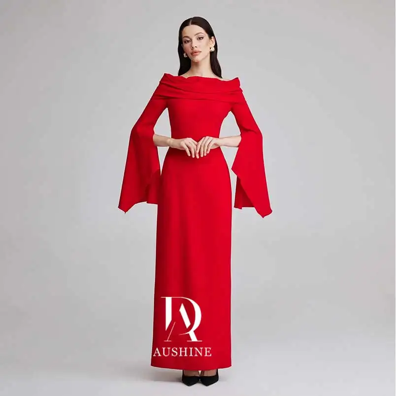 Aushine-vestido de noche de cumpleaños personalizado, largo hasta el tobillo, mangas largas, vestidos elegantes de fiesta de boda para mujer árabe 2024