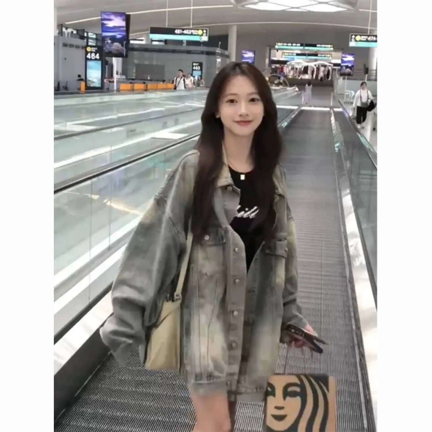 

Denim Coat Diamon Rhinestone Womens Spring Chambray Hollowed Out Cropped Outcoats Camping Subcultural Youth Patchwork Balloon OL