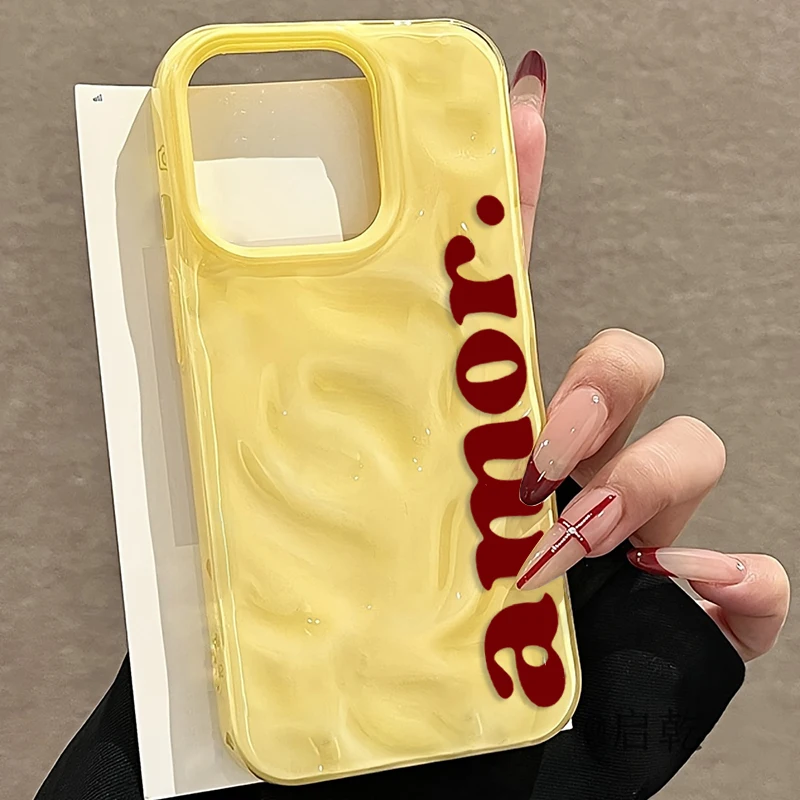 Amor Spanish Aesthetics Handyhülle für iPhone 17 16 15 11 14 13 12 Pro Max Plus 17Air Falten-Wellen-Design Weiche Silikon-TPU-Schutzhülle – Detail 3